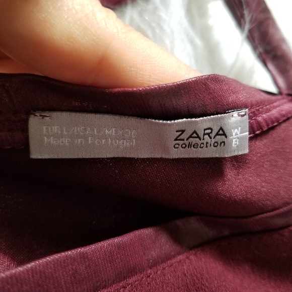 Zara Collection Burgandy Ruffle tie back Blouse - Picture 7 of 8